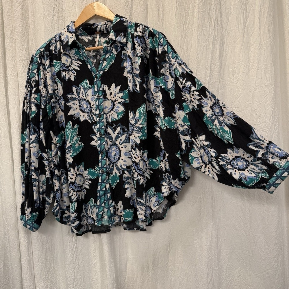 Free People Womens Good Vibrations Sunflower Print Boho Oversized Top Size Small - Picture 5 of 14